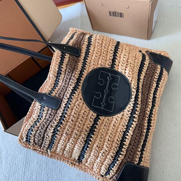 

summer lafite woven tote bag handbag underarm bag quilting letter leather handle beach bag by sea travel fashion shopping bag stripe