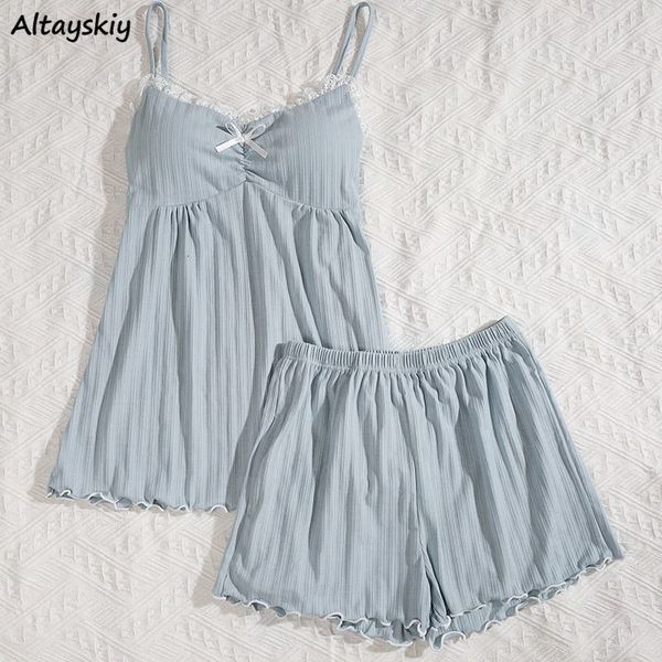 

women s two piece pants 2pcs pajama set summer lovely schoolgirls sleepwear sleeveless elastic waist chic cozy ins fashion slim lounge wear, White