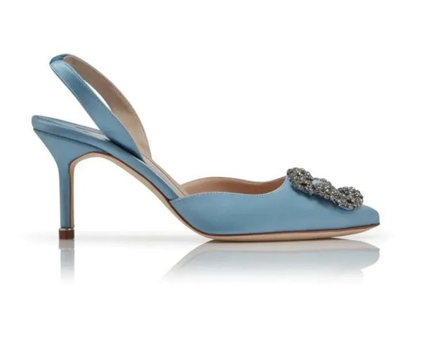 

luxury design women sandal pump high heels shoes hangisli green black red satin jewel buckle slingback heeled brands pumps with box 35-42