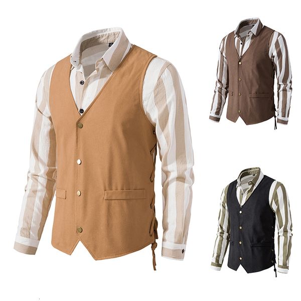 

men's vests solid vintage tank gentlemen's style business casual dress sleeveless single breasted european size s2xl 230705, Black;white