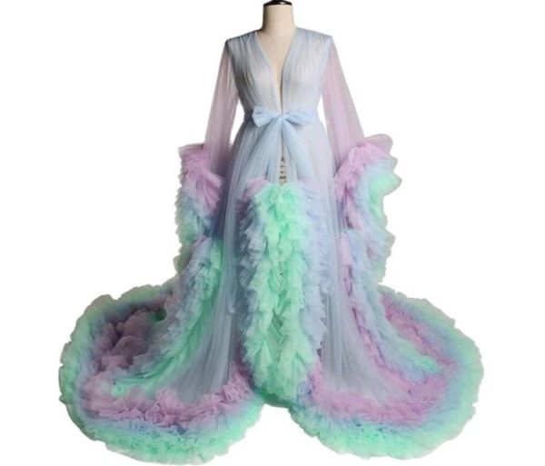 

rainbow evening dresses prom tiered skirts ruffles maternity gown for poshoot boudoir morning robe bathrobe nightwear custom ma4706404, Black;red