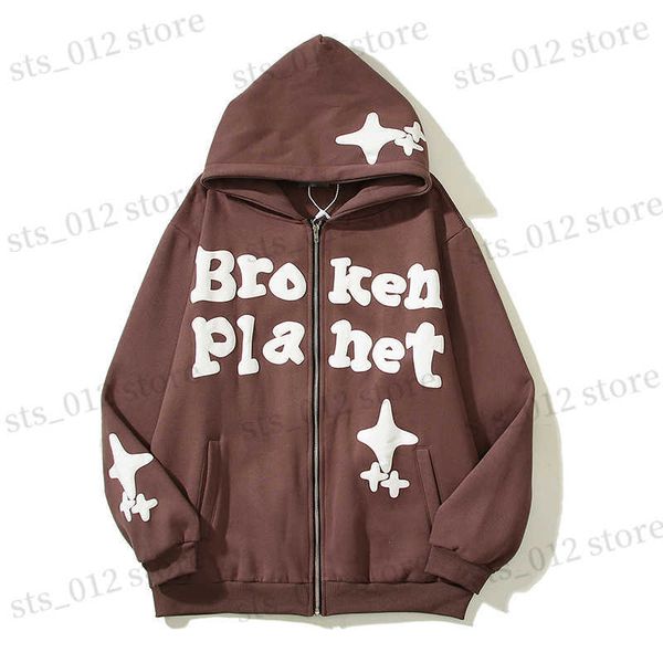 

men's hoodies sweatshirts broken moon planet foam graffiti zipper hooded hoodies for men fleece casual cardigan coat hip hop loose swea, Black