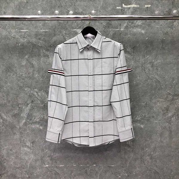 

tb thom new plaid men's shirt double sleeve webbing design full sleeve oxford fabric casual spring casual coat formal shirts, White;black