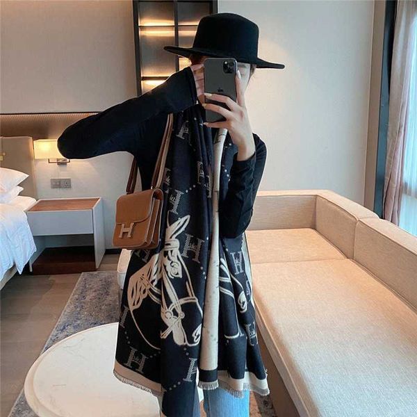 

designer hemrres scarf new h cashmere women's winter warm long thickened carriage, Blue;gray