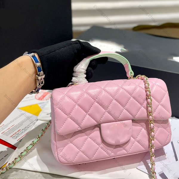 

mini flap handle bag designer bags women quilted leather bag black pink crossbody chain wallet purse