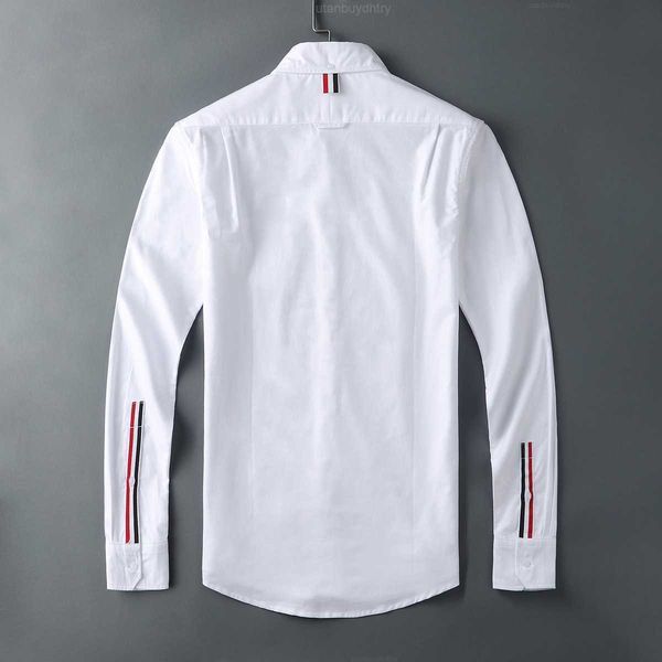 

2023 fashion tb thom brand shirts men slim white long sleeve casual tb shirt turn down collar oxford cuff ribbons men's clothing, White;black