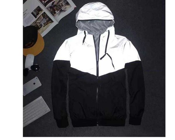 

fashion men new jacket casual hiphop windbreaker 3m reflective jacket tide brand men and women lovers sport coat hooded fluorescent clothing, Black;brown
