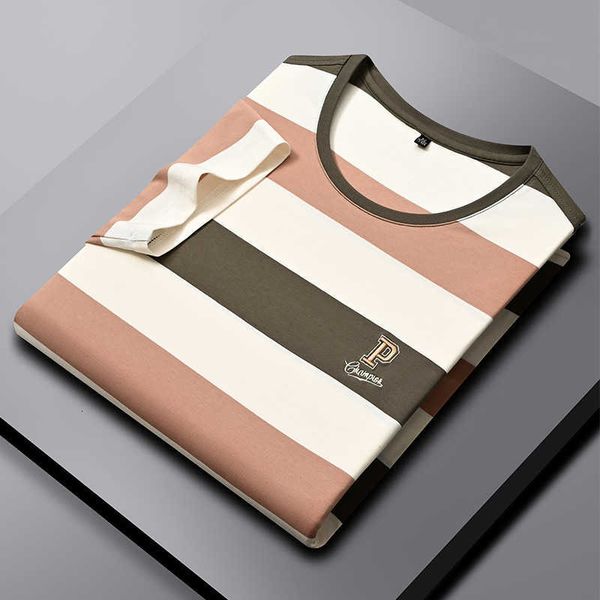 

striped short sleeve t-shirt men's summer trend round neck large casual loose fashion brand half, White;black