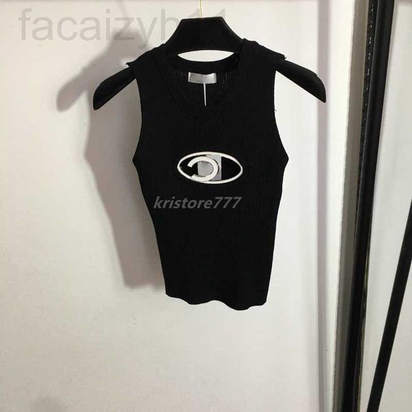 

women's t-shirt designer 23ss new women designer tee knits t shirts with hollow out metal letter girls crop runway brand stretch sleev, White