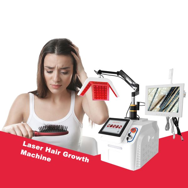 

high frequency 650nm diode laser hair regrowth machine hair follicle stimulation scalp detection hair loss treatment hair care beauty instru, Black