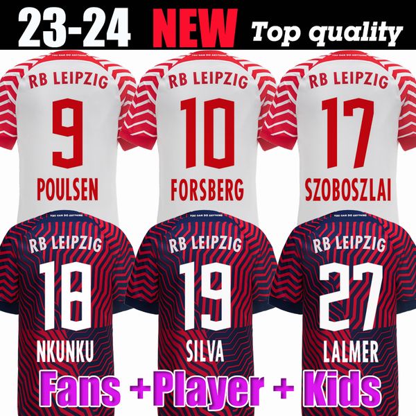 

23 24 rb leipzig nkunku silva soccer jerseys home away 2023 2024 haidara olmo szoboszlai poulsen klostermann forsberg laimer adams fans play, Black;yellow