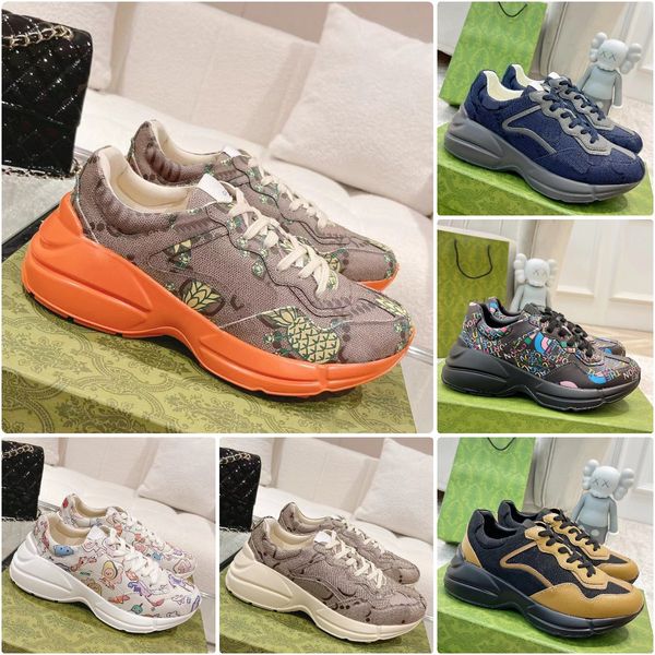 

animal print rhyton sneaker designer classics men women casual dad shoes run sneaker leather rubber high-quality sneaker size 35-45, Black