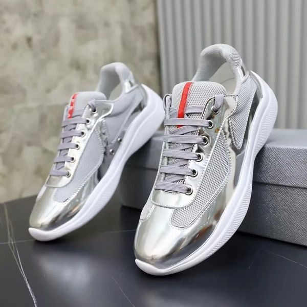 

perfect s s2023 men's casual shoes america's cup low-sneakers patent leather lace-up trainers outdoor walking sneaker fashion flat, Black
