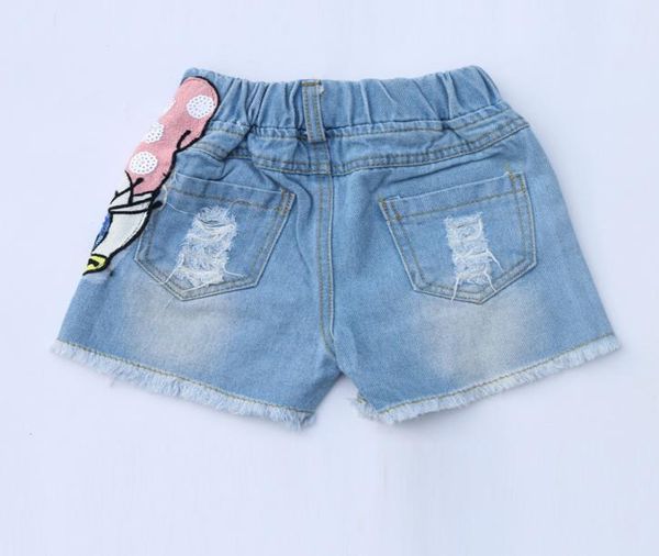 

fashion kids hole denim shorts girls sequins polka dots duck embroidery jean shorts children beaded double pocket cowboy shorts f68272117, Black