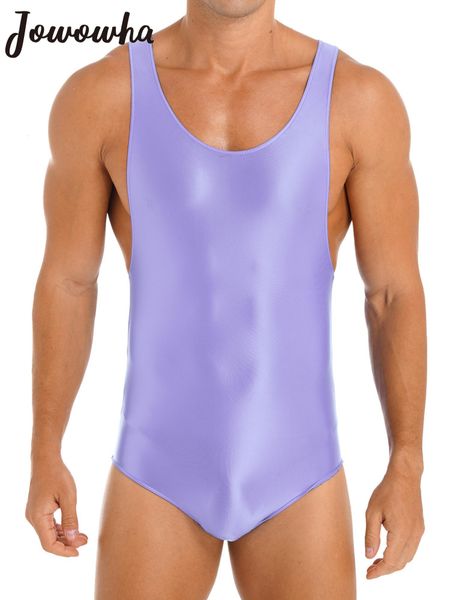 

men's swimwear smooth sleeveless elastic skintight garment onepiece swimsuit uneck catsuit wrestling sportswear 230705