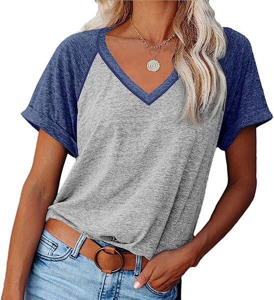 

womens short sleeve raglan v neck t shirts tees casual loose fit tshirts, White