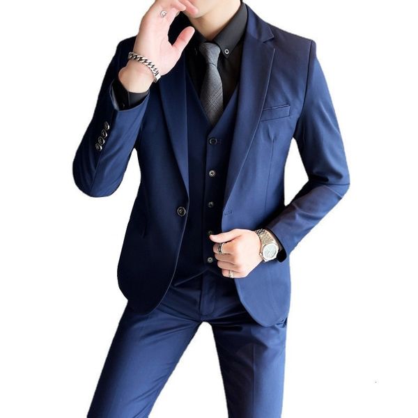 

men's suits blazers 3 pcs set jacket pants vest spring autumn fashion men casual boutique business slim fit wedding solid color formal, White;black