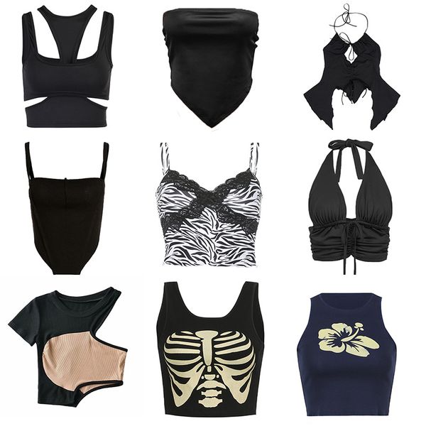 

women's tanks camis black corset gothic clothes spaghetti strap crop fashion high street 90s y2k aesthetic summer women camisole party, White