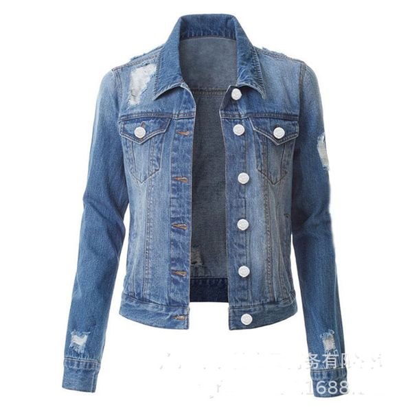 

autumn women clothing denim coat holes ripped full sleeves turn down neck single-breasted pocket distressed casual jean coats outwear lady j, Black;brown