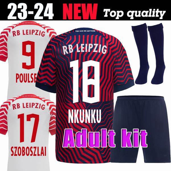 

kit 2023 2024 soccer jerseys rb leipzig nkunku silva home away 23 24 haidara olmo szoboszlai poulsen klostermann forsberg laimer adams footb, Black;yellow