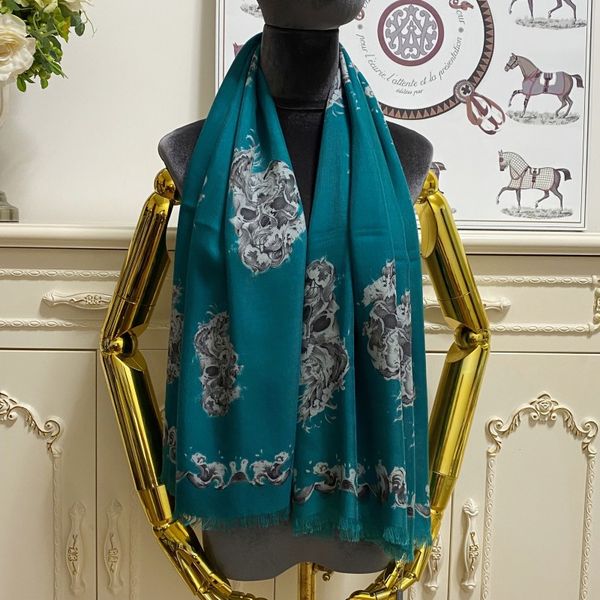 

women's square scarf scarves shawl silk cashmere material blue color print flowers pattern size 130cm -130cm, Blue;gray