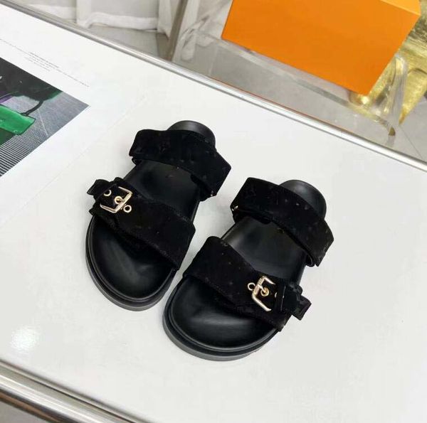 

slipper womens fashion embroidered canvas designer slides slip on slippers girls canvas covered platform sandals and dust bags, Black