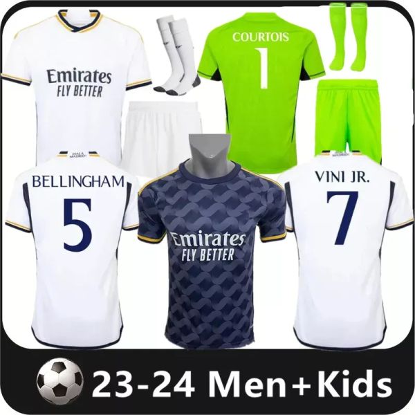 

2023 2024 bellingham rodrgo 23 24 real soccer jerseys football shirt vini jr camavinga alaba modric valverde camiseta men kids kit courtois, Black;yellow