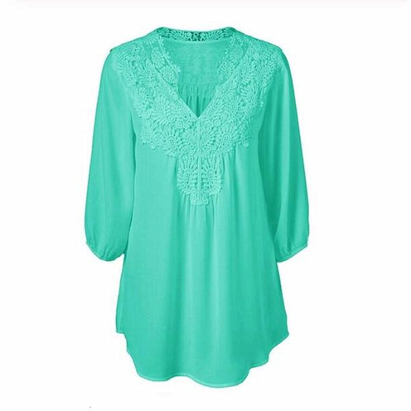 

women's blouses shirts spring summer women blouses lace chiffon hollow v-neck shirts plus size loose three quarter sleeve shirts women, White