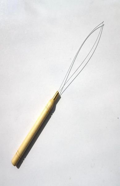 

whole hook needle wooden handle threader loop pulling needle for micro hair extensions tools 6065149, Silver