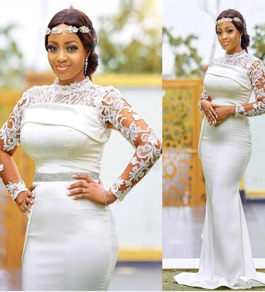 

arabic style white mermaid wedding dresses 2022 sheer neck lace long sleeves plus size sweep train garden country bridal party gow8916292
