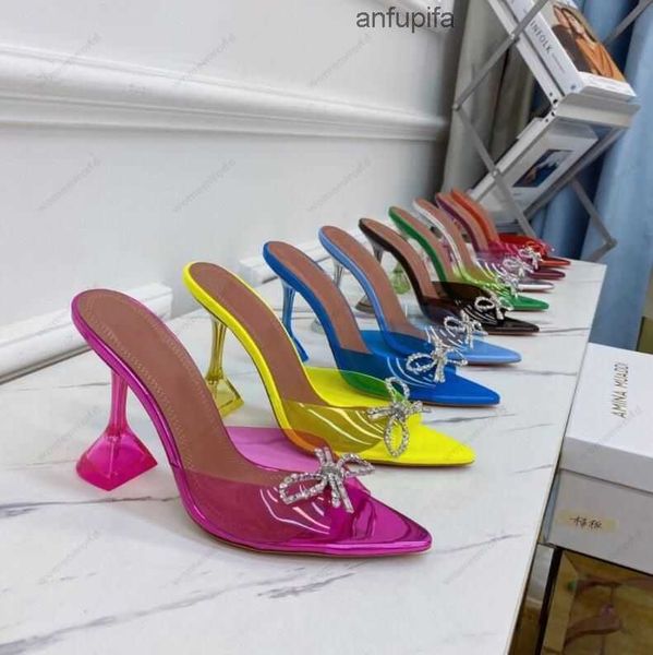 

luxury designer amina muaddi sandals new clear begum glass pvc crystal transparent slingback sandal heel pumps 100mm crystal-embellished sli, Black