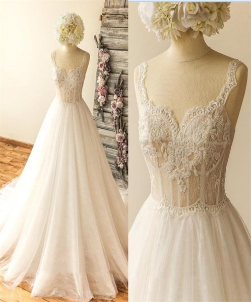 

princess corset wedding dress vcut back a line summer beach lace straps bridal gowns real po formal dresses8349520, White