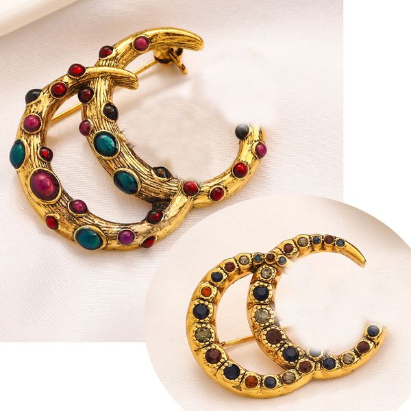 

gold plated brand luxurys design diamond brooch women stainless steel crystal rhinestone pearl letter brooches suit pin jewelry clothing dec, Gray