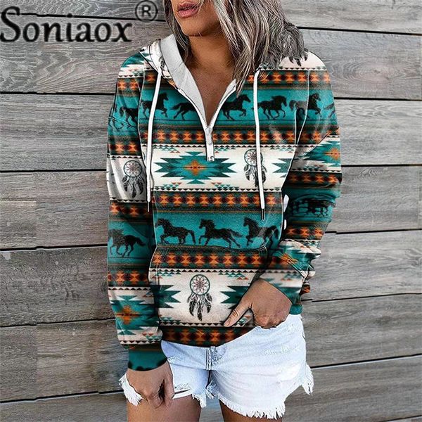 

womens hoodies sweatshirts vintage geometry color contrast zipper hooded women autumn drop shoulder long sleeves loose female sweatshirt 23, Black