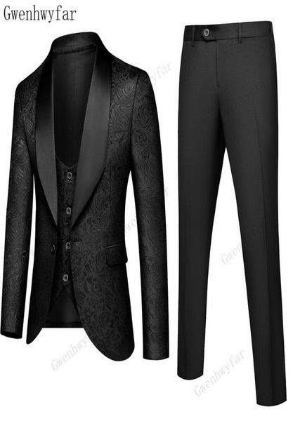 

bridalaffair mens wedding suits black jacquard with black velvet collar smoking tuxedo jacket 3 piece groom terno suits for men5092054, Black;gray
