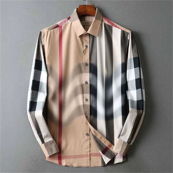 

mens casual shirt designer geometric plaid fashion burbrery long sleeve polo neck single row button classic business cotton bur shirts 42z1, White;black