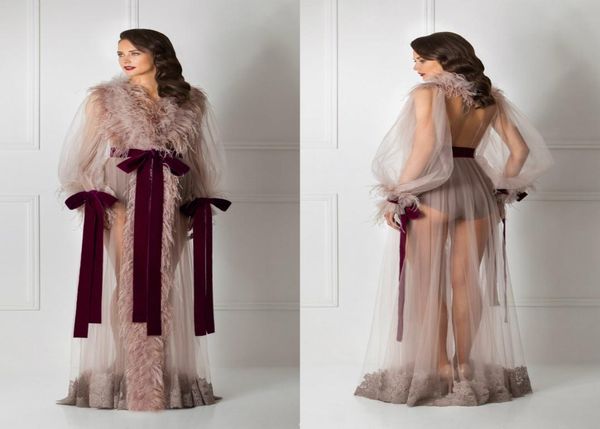

bridal bathrobe feather full length lingerie nightgown pajamas sleepwear women039s luxury dressing gowns housecoat nightwe7217631, White;pink