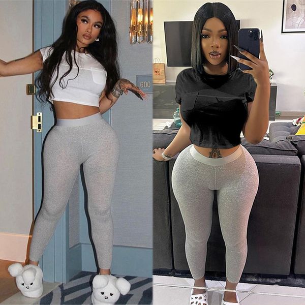 

2023 designer s-l women's tracksuits casual sports suits summer y2k 2 piece women outfits short sleeve pockets dewy shirt crop bodycon, Gray