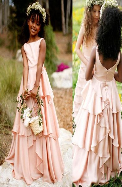 

new blush pink flower girls dresses for wedding jewel neck satin ruffles princess long zipper back children kids party commu3961392, White;blue