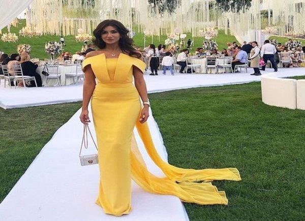 

2019 yellow prom dresses elegant off shoulder boat neck mermaid long floor length arabic dubai prom party gowns custom made c9557957, Black