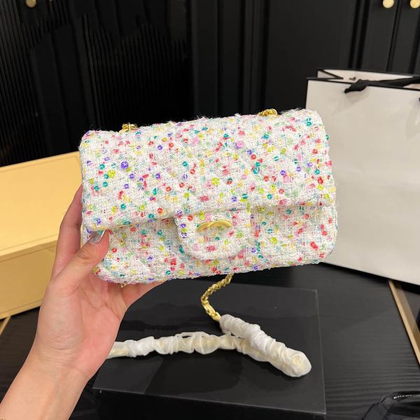 

luxury tweed patchwork women crossbody bag matelasse chain vintage designer purse trend evening clutch mini flap shoulder bag card holder fa
