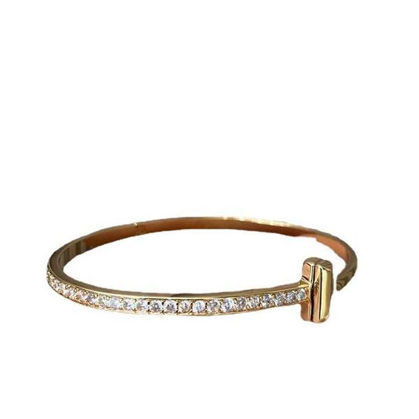 

counter quality full diamond narrow version tiffay bracelet white gold half light luxury men and women lovers with logo, Black