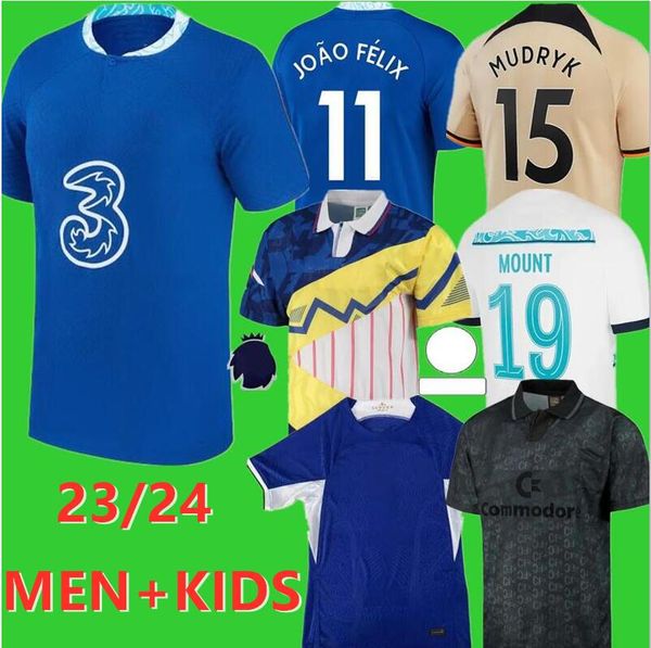 

22/23/24 cfc barkley soccer jerseys joao felix pulisic ziyech 2023 sterling jorginho t. silva mount kante chilwell ziyech havertz mash up bl, Black;yellow