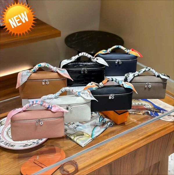 

loro piana loro piana bag lp19 lunch box bag fashion genuine leather one shoulder crossbody makeup bag headpiece layer cowhide handheld bag