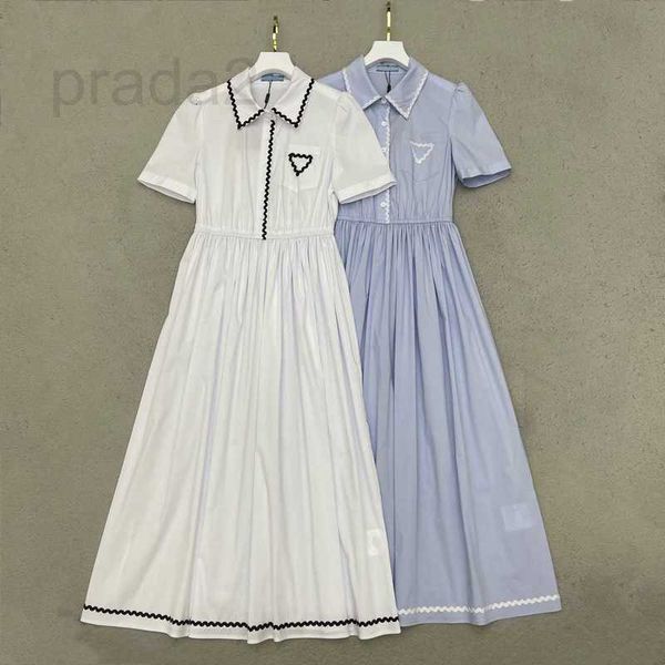 

basic & casual dresses designer luxury brand summer new women solid lapel short sleeve dress elegant a-line lady 2023 long 0oeg, Black;gray