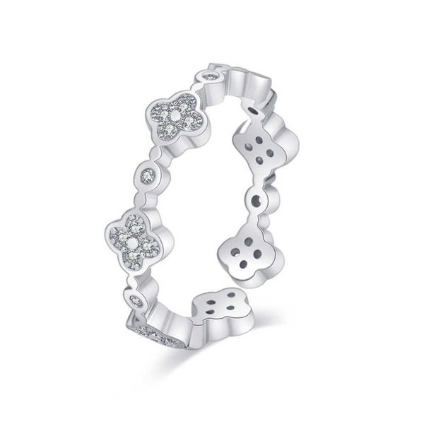 

fashion lovely clover designer band rings for women rose gold silver shining bling diamond crystal open ring jewelry gift