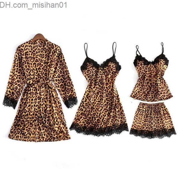 

women's sleep lounge daeyard women's pajamas lace underwear silk leopard 4pcs pajama set summer women's pajamas evening dress