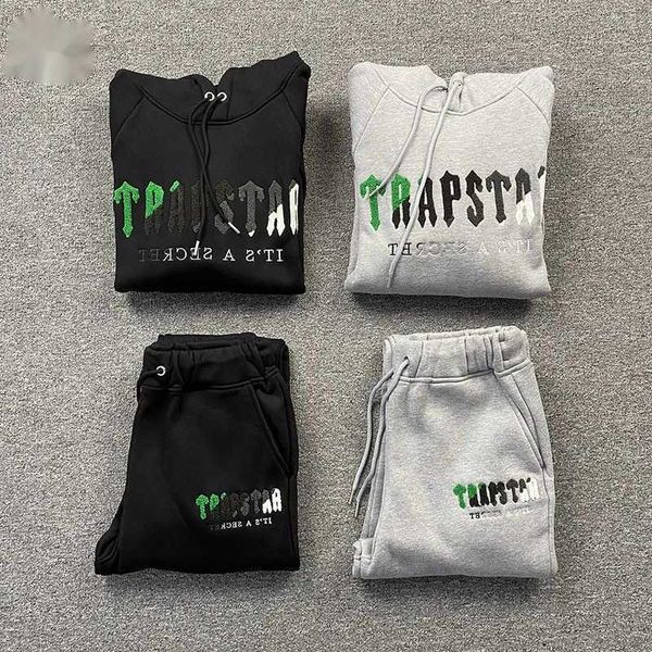 

trapstar men's hoodies sweatshirts 2022fw green towel embroidered hoodie men women cotton hooded black gray pullover fashion casual swe