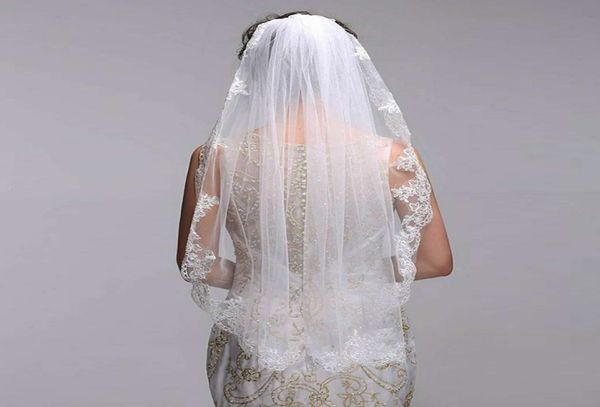 

selling ivory velos novia 2017 new wedding veil short one layer lace applique edge veu de noiva voile mariage bridal veil4694069, Black