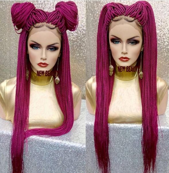 

new pink red braided wigs with baby hair long box braids glueless synthetic lace front wigs for black women heat resistant3941795
